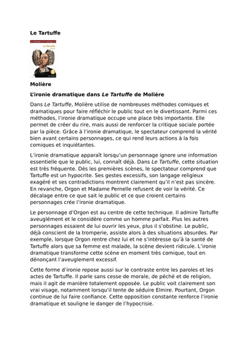 Le Tartuffe by Molière – Comedy and Dramatic Methods – Dramatic Irony