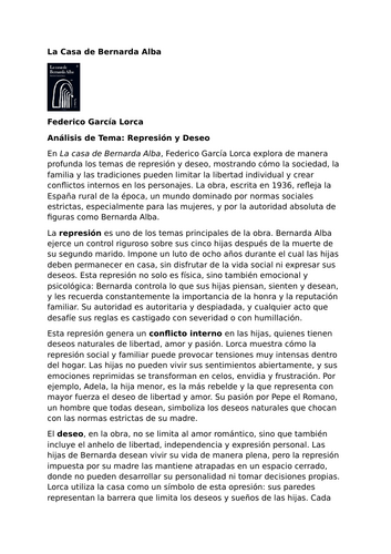 La Casa de Bernarda Alba by Federico García Lorca – Theme Analysis – Repression and Desire