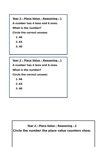 Eight Year 2 Place Value Reasoning Questions