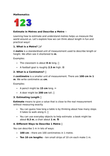 Estimate in Metres and Describe a Metre