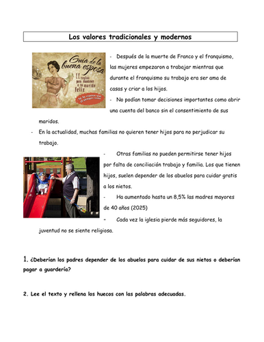 Los valores tradicionales y modernos- key facts