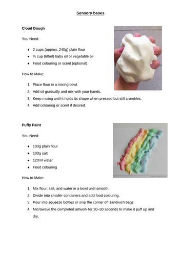 SEND: Sensory/tuff tray base ideas