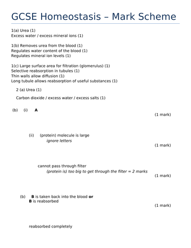 AQA GCSE Revision booklet - Homeostasis (Biology only content)