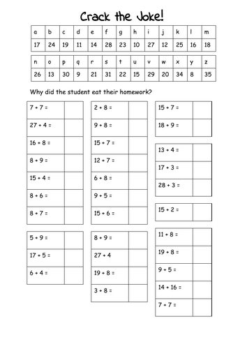 2-digit addition Crack the Joke Puzzle
