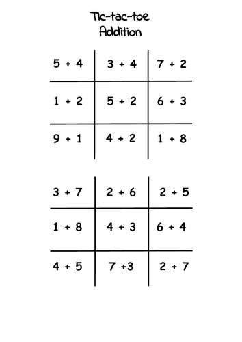 Mental Addition Tic-tac-toe