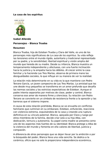 La casa de los espíritus by Isabel Allende – Characters – Blanca Trueba