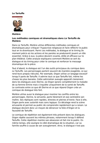 Le Tartuffe by Molière – Comic and Dramatic Methods – Dialogue and Timing