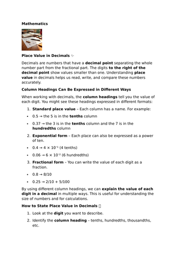 Place Value in Decimals