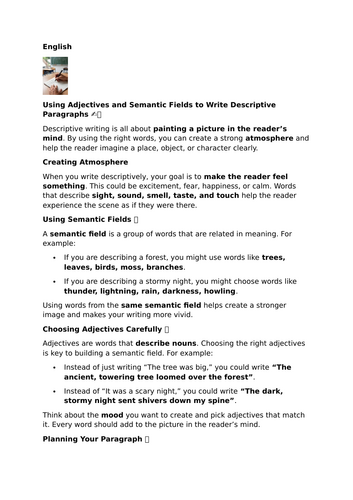 Using Adjectives and Semantic Fields – Writing Descriptive Paragraphs