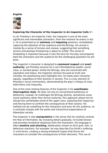 An Inspector Calls – Exploring the Character of the Inspector