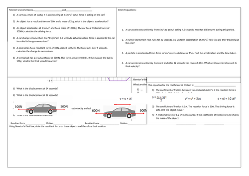 AAQ BTEC Applied Science Unit 3 Physics Motion Revision Mat