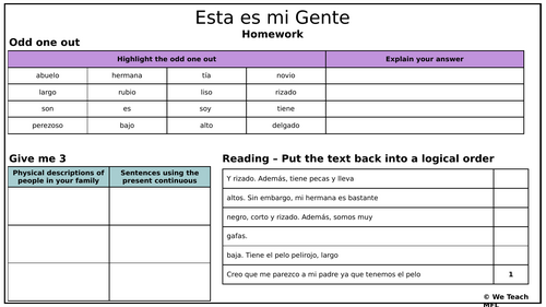 Esta Es Mi Gente - Homework Activity (FREE)