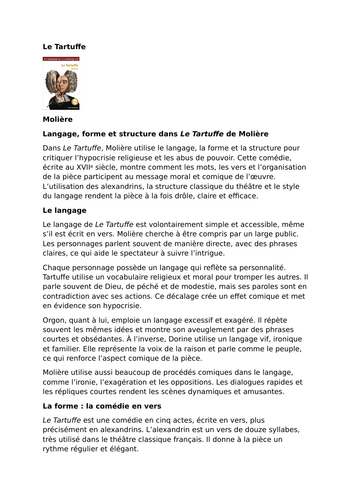 Le Tartuffe by Molière – Language, Form and Structure