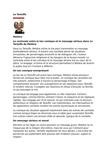 Le Tartuffe by Molière – Characters – Contrast between comic tone and serious message