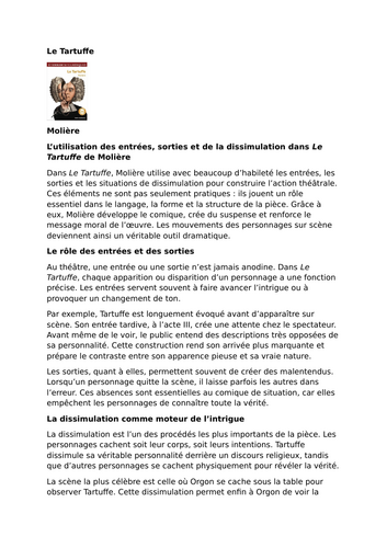 Le Tartuffe by Molière – Dramatic Techniques – Entrances, Exits, and Dissimulation