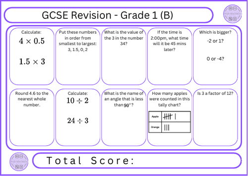 GCSE Maths Revision - Grade 1