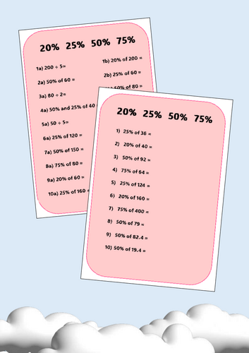 Finding 20%, 25%, 50% and 75% of an amount - Percentages - Twenty, Twentyfive, Fifty and Seventyfive