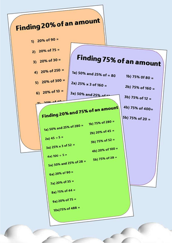 Finding 20% and 75% of an amount - Percentages - Twenty and Seventy five percent