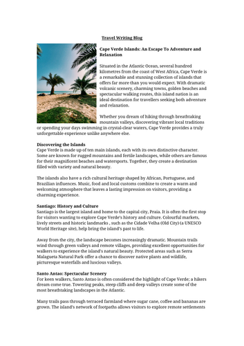 Non Fiction - Travel Blog Worksheet