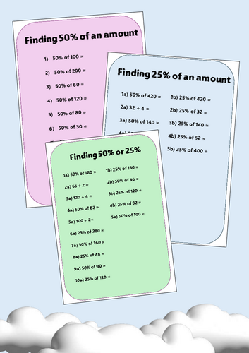 Finding 25% and 50% of an amount - Percentages - Twenty five and Fifty percent