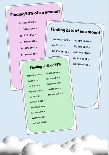Finding 25% and 50% of an amount - Percentages - Twenty five and Fifty percent