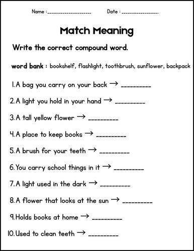 Compound Word Worksheets - Grammar Practice Activities