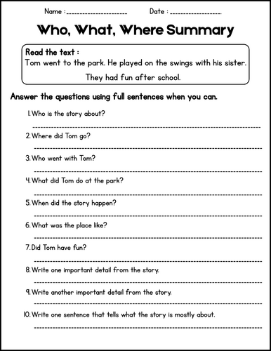 Summarizing Worksheets - Summarizing Practice Passages for 1st 2nd 3rd Grade