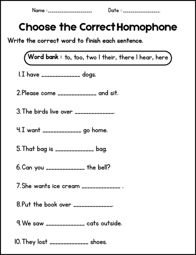 Homophones and Homographs Worksheets - Grammar Activities for 1st 2nd 3rd Grade