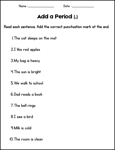 Punctuation Practice Worksheets - Grammar Writing Activities 1st 2nd 3rd Grade