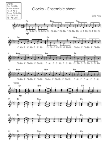 Clocks Piano score lead sheet
