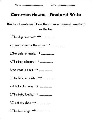 Nouns and Pronouns Worksheets - Grammar Activities for 1st 2nd 3rd Grade
