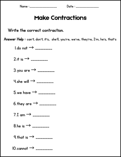 Grammar Worksheets & Practice - Abbreviations, Conjunctions, Contractions