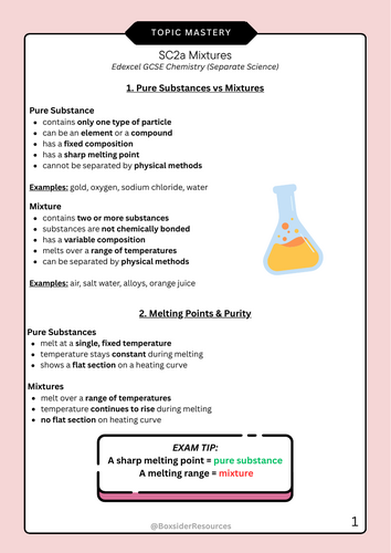Edexcel GCSE Chemistry SC2a Mixtures – Student Topic Mastery Sheet + Exam Questions