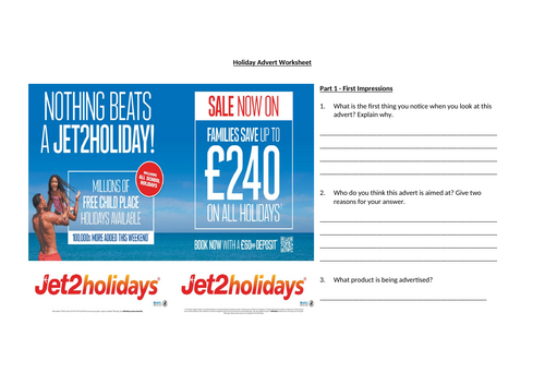 Non Fiction - Holiday Advert Worksheet