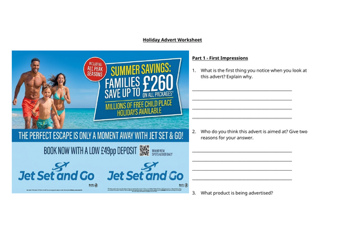 Non Fiction - Holiday Advert Worksheet