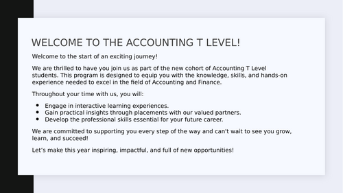T Level Accounting Induction Lesson & Course Overview