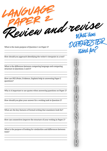 GCSE English Language Paper 2 – Complete Reading section Revision Booklet (AQA)