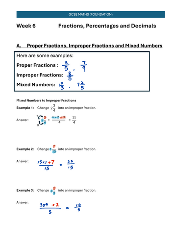 GCSE (Foundation) Mathematics - Week 6 Fractions and Percentages