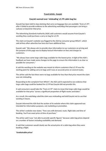 Non Fiction - Newspaper Article (Easyjet)