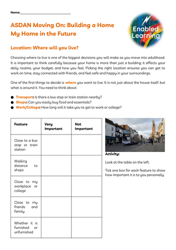 ASDAN Moving On Worksheet - Building a Home - My Home in the Future Task Booklet