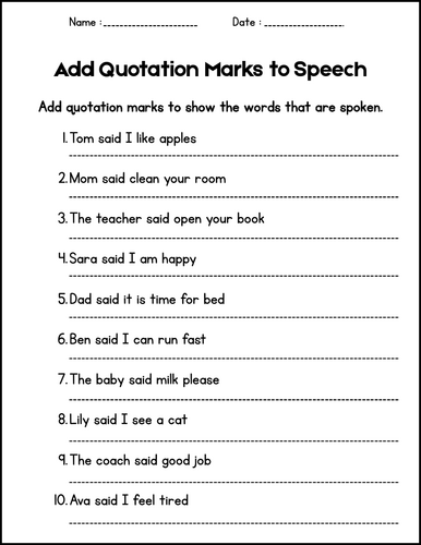 Quotation Marks Worksheets - Grammar Practice for 1st 2nd 3rd Grade