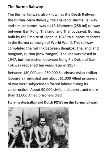 The Burma Railway and the Bridge on the River Kwai Handout