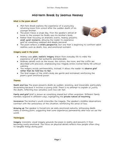 Junior Cycle Poetry Revision - Higher Level