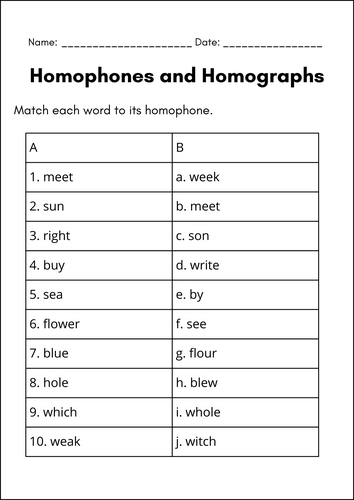 Homophones and Homographs Worksheets - Grammar Activities