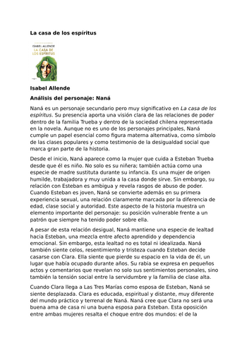 La casa de los espíritus by Isabel Allende – Characters – Naná