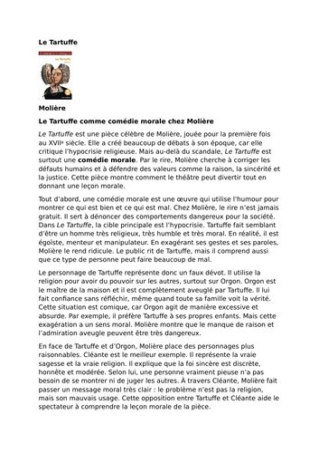 Le Tartuffe by Molière – Le Tartuffe as a Moral Comedy