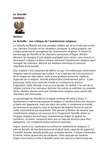 Le Tartuffe by Molière – Le Tartuffe: A Criticism of Religious Extremism