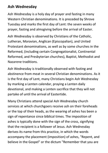 Ash Wednesday Handout