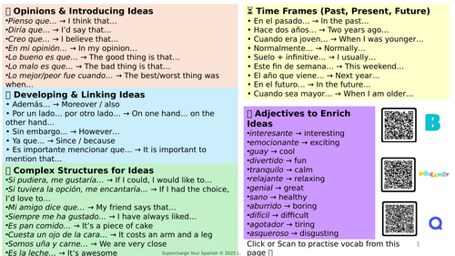GCSE Spanish word mat (writing/speaking support + revision of key vocab)