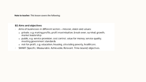 International BTEC Business: Unit 1 B2 Aims and Objectives